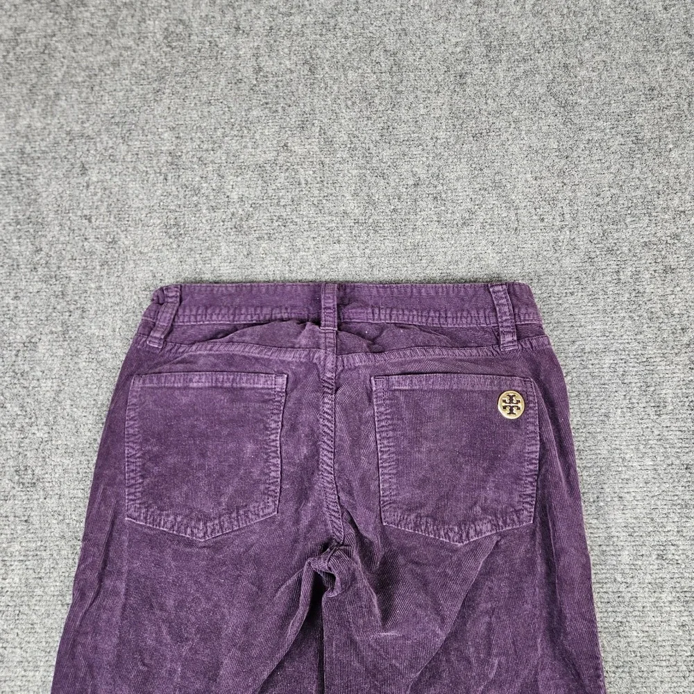 Tory Burch Super Skinny Corduroy Pants Purple Plum Gold Logo Size 25